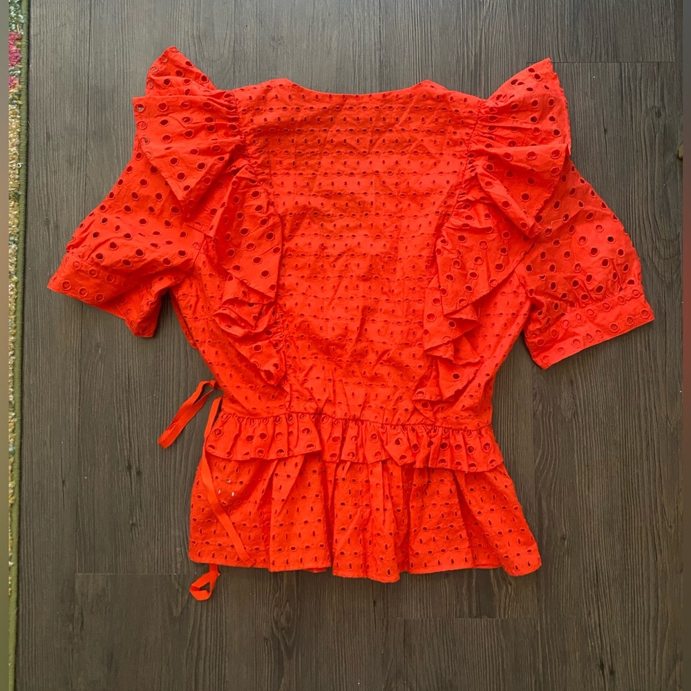 J Crew Red Eyelet Ruffle Top - Picture 2 of 4